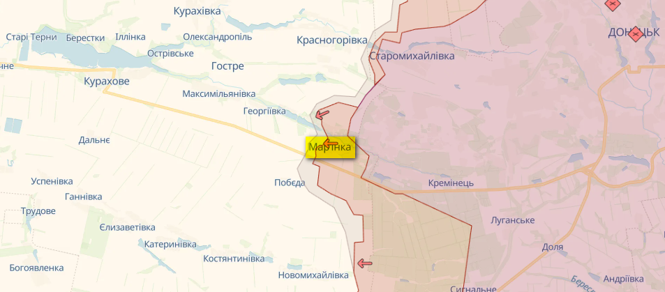 Генштаб: Россия пытается наступать в Марьинке и в окрестностях Бахмута – карта