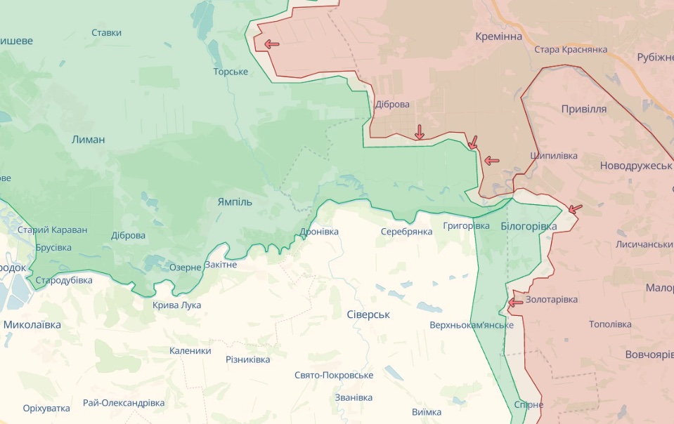 Карта: deepstatemap.live Генштаб: Росіяни атакують на флангах Бахмута, в районі Мар'їнки, Авдіївки та Лимана – карта
