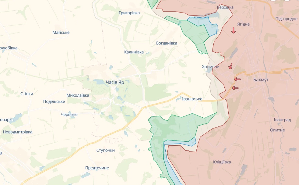 Карта deepstatemap.live Генштаб: Біля Бахмута та ще на трьох напрямках йдуть важкі бої за кожен метр – карта