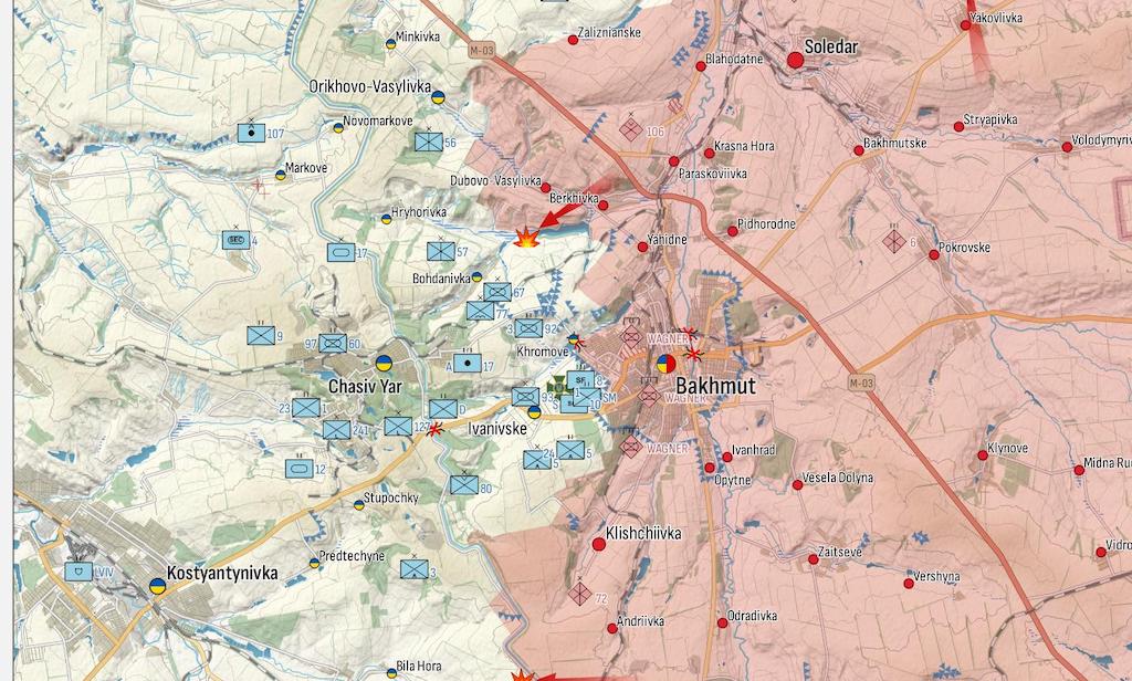 Фронт в районі Бахмута (Карта: Military Land)