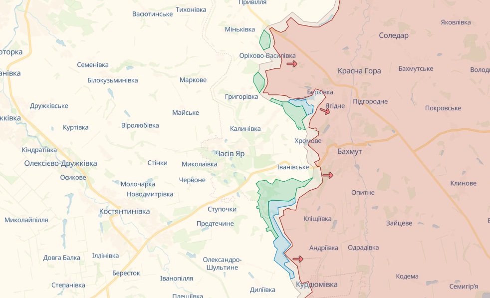 Карта: deepstatemap.live Генштаб: Окупанти безуспішно атакують у районах Бахмута, Мар'їнки та Лимана – карта