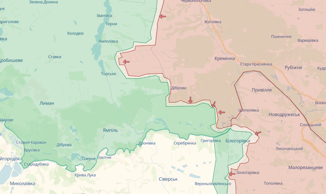 Карта: deepstatemap.live Генштаб: Окупанти безуспішно атакують у районах Бахмута, Мар'їнки та Лимана – карта