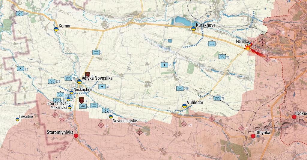 Фронт в районе Великой Новоселки и Угледара (Карта: Military Land)