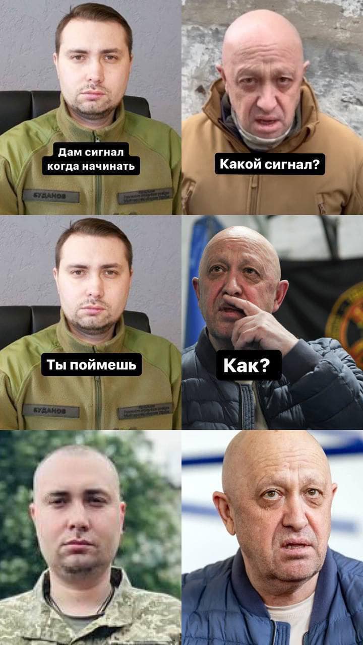 Ілюстрація з соцмереж "Вболіваємо за обидві команди". Меми українців про "війну" між Пригожиним і Шойгу