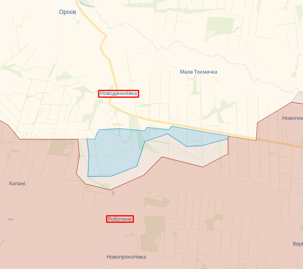 Новоданиловка – Роботино (Карта: deepstate) Новоданилівка – Роботине (Мапа: deepstate)