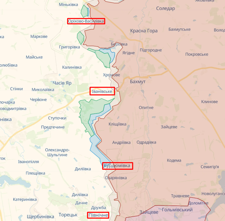 Бахмутское направление (Карта: deepstate) Бахмутський напрямок (Мапа: deepstate)