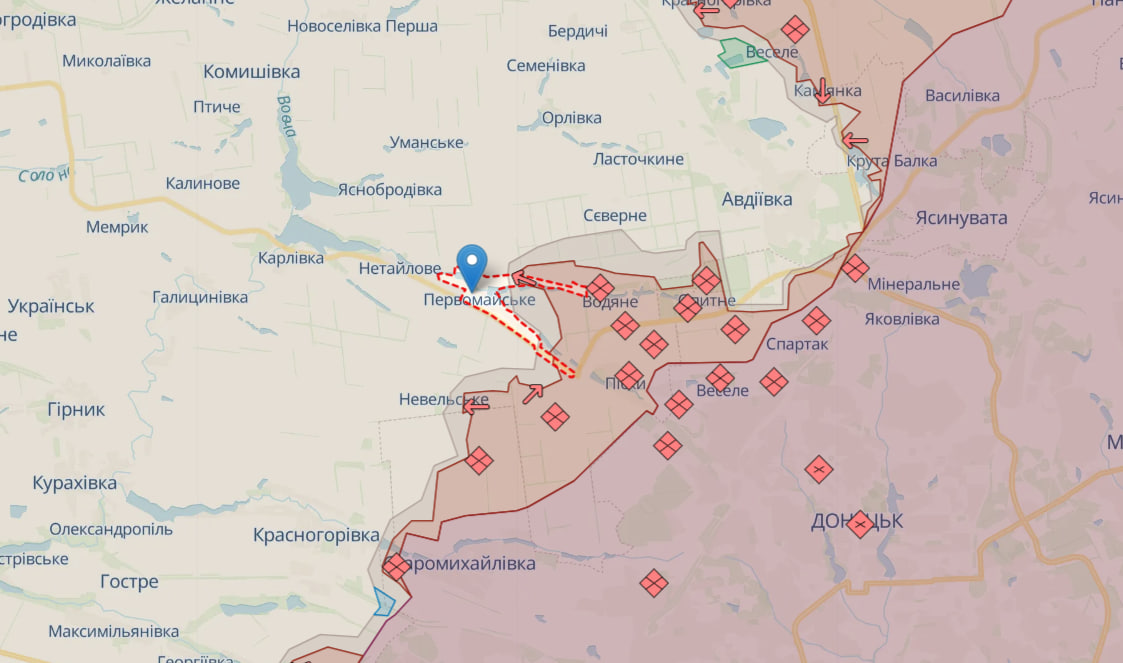 Фронт в районі Донецька (Карта: deepstate)