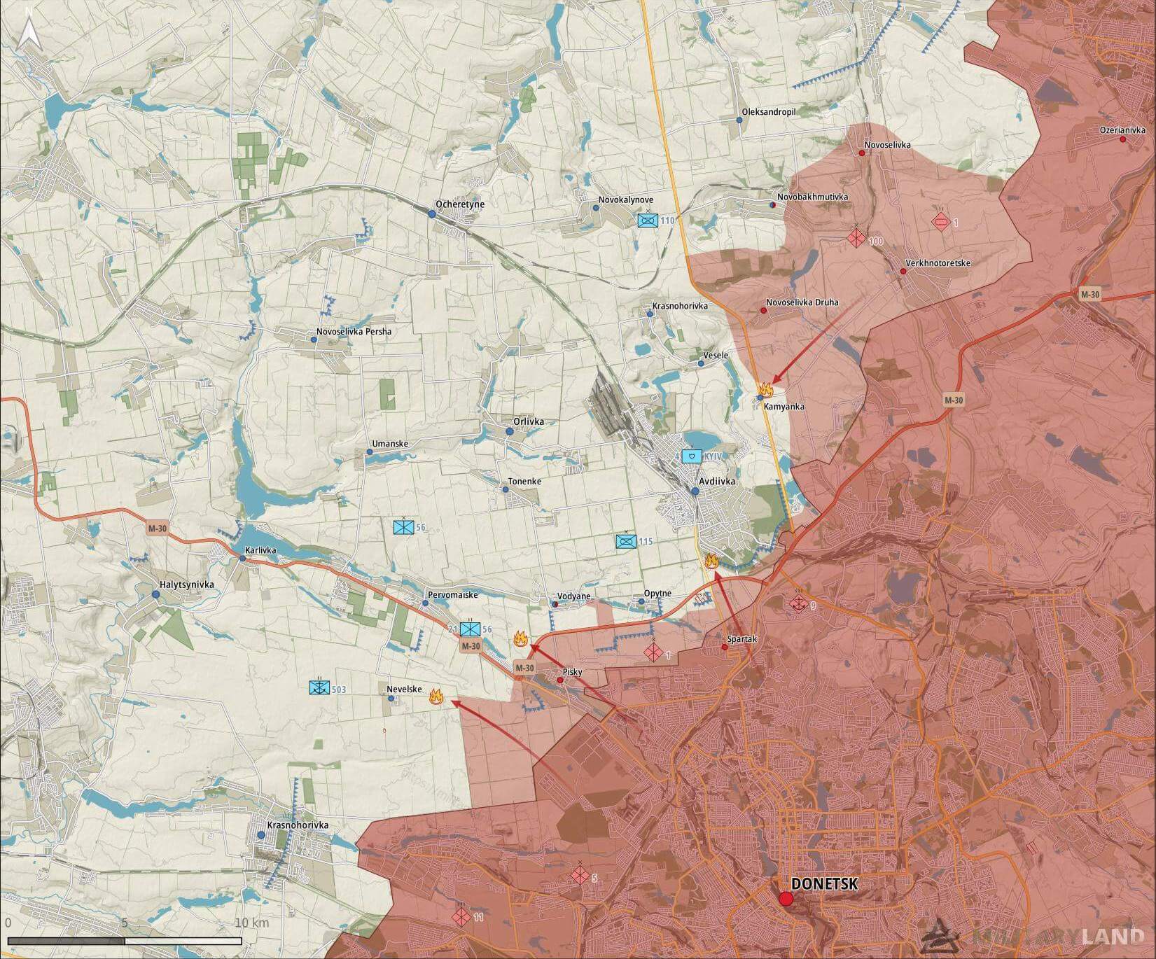 Ситуация на Авдеевском направлении на утро 4 июля (Карта – Military Land)