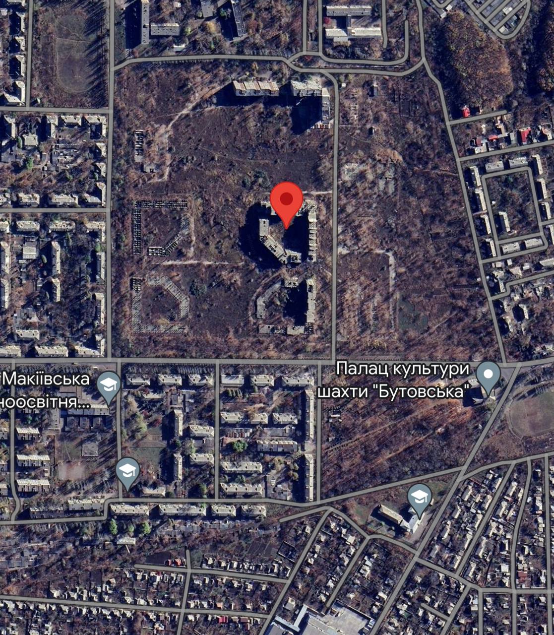 Местоположение уничтоженного склада с БК в Макеевке (Карта: googlemaps.com) 