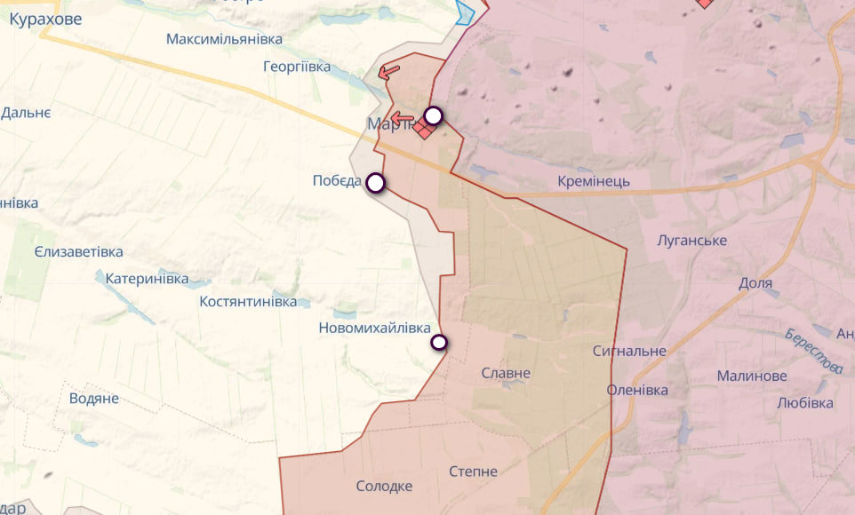 Фронт біля Мар'їнки (Карта: deepstate)