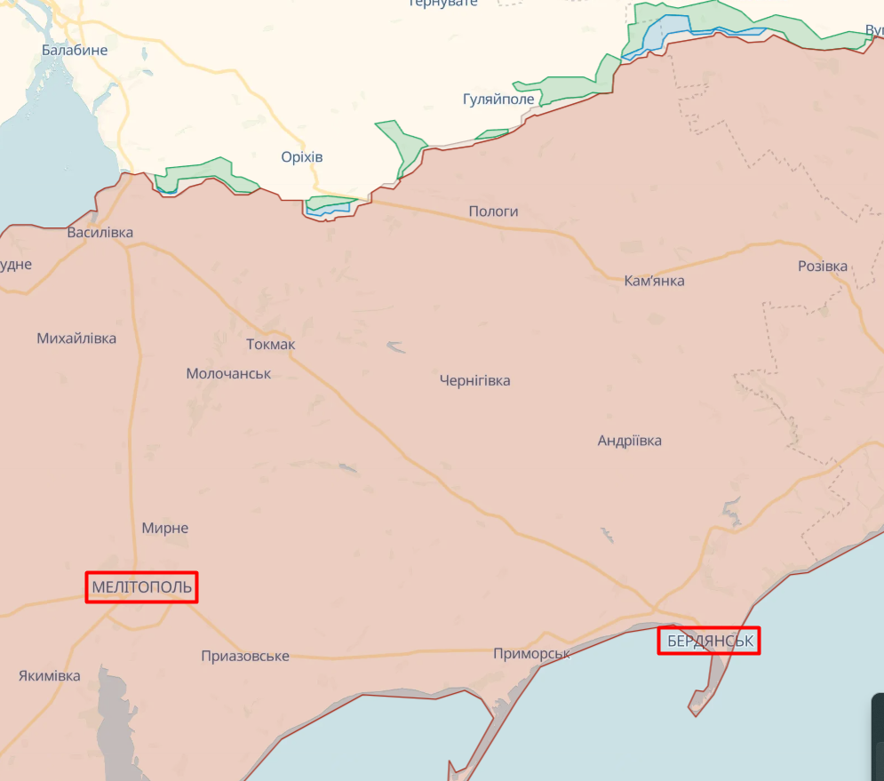 Мелітопольский та Бердянський напрямки (мапа deepstate)