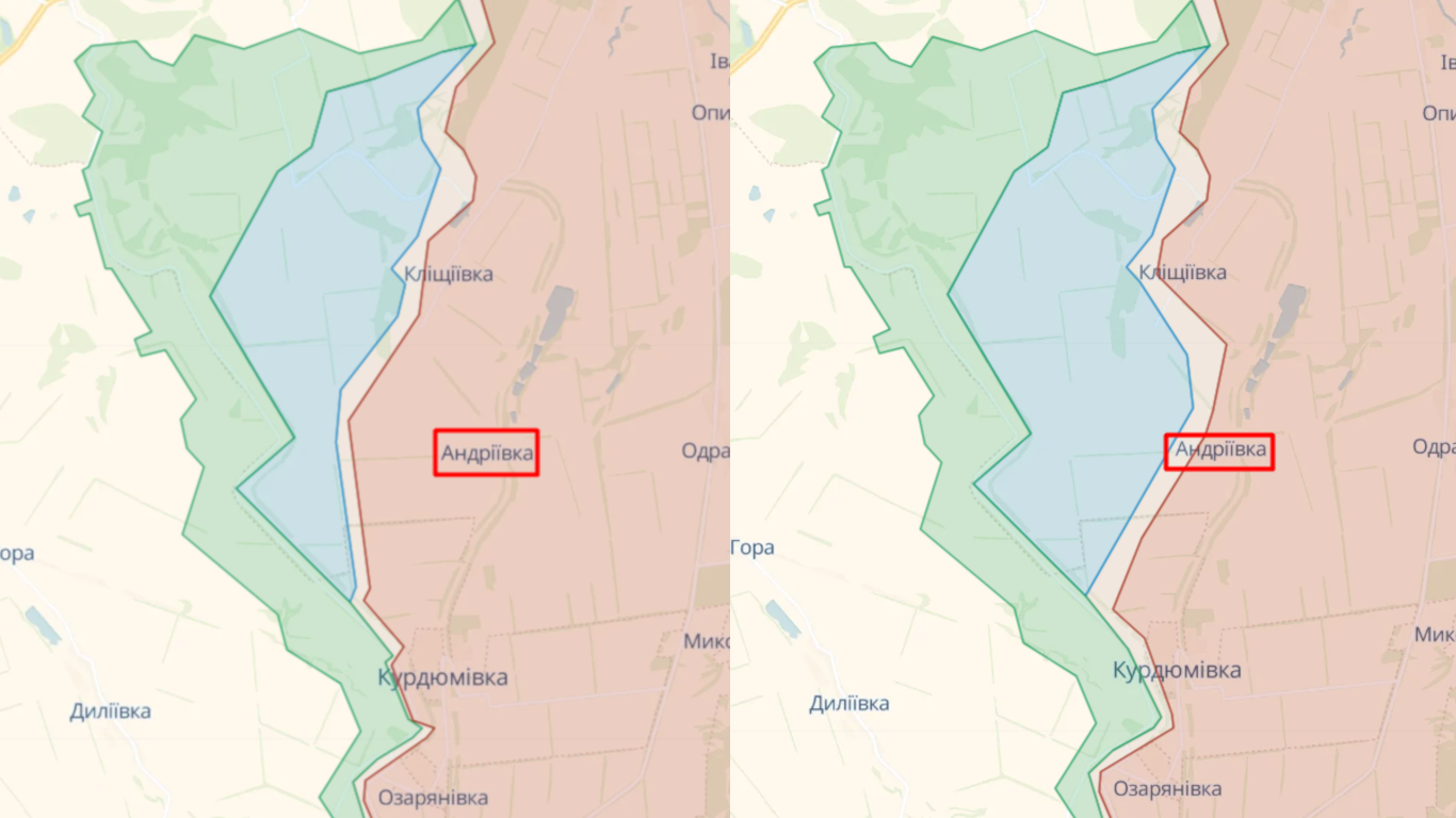 Андреевка до и после продвижения на карте deepstate