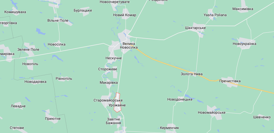 Старомайорское и Урожайное (Карта: googlemaps.com)