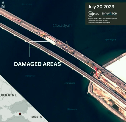 Крымский мост. Появились спутниковые снимки ремонта переправы за месяц после удара дронами