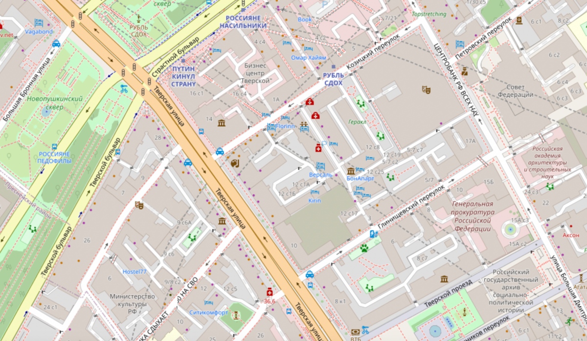 "Рубль сдох". На карте Openstreetmap изменили названия улиц в Москве