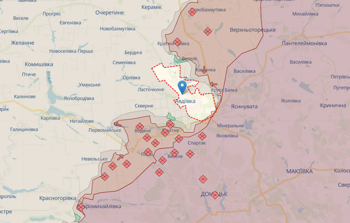 ЗСУ відбили атаки РФ на Мар'їнку та Авдіївку і знищили "Солнцепек" росіян – мапа