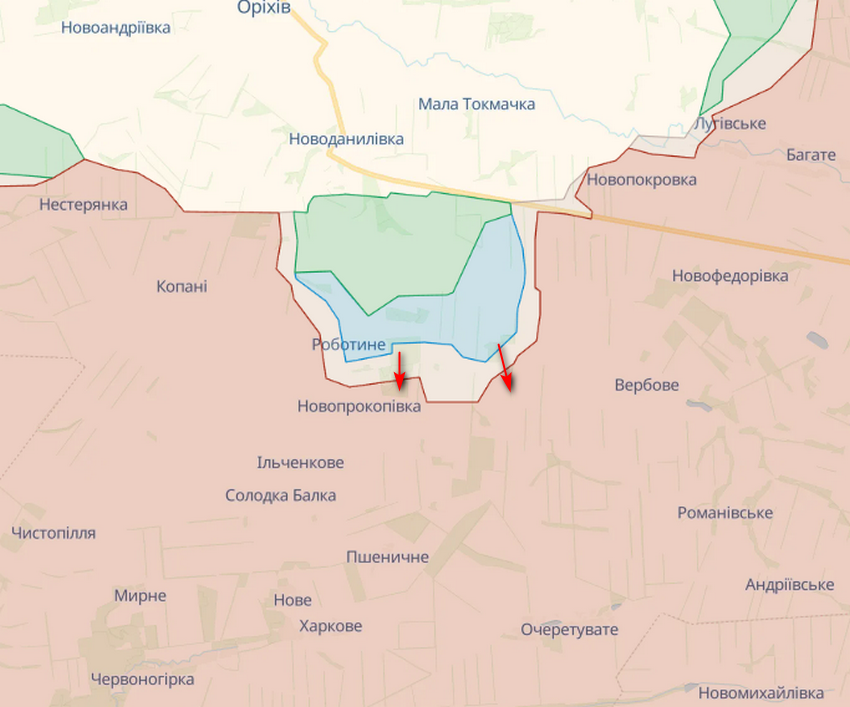 Карта: deepstatemap.live Роботине. ЗСУ просуваються до наступного села на південь: мапа