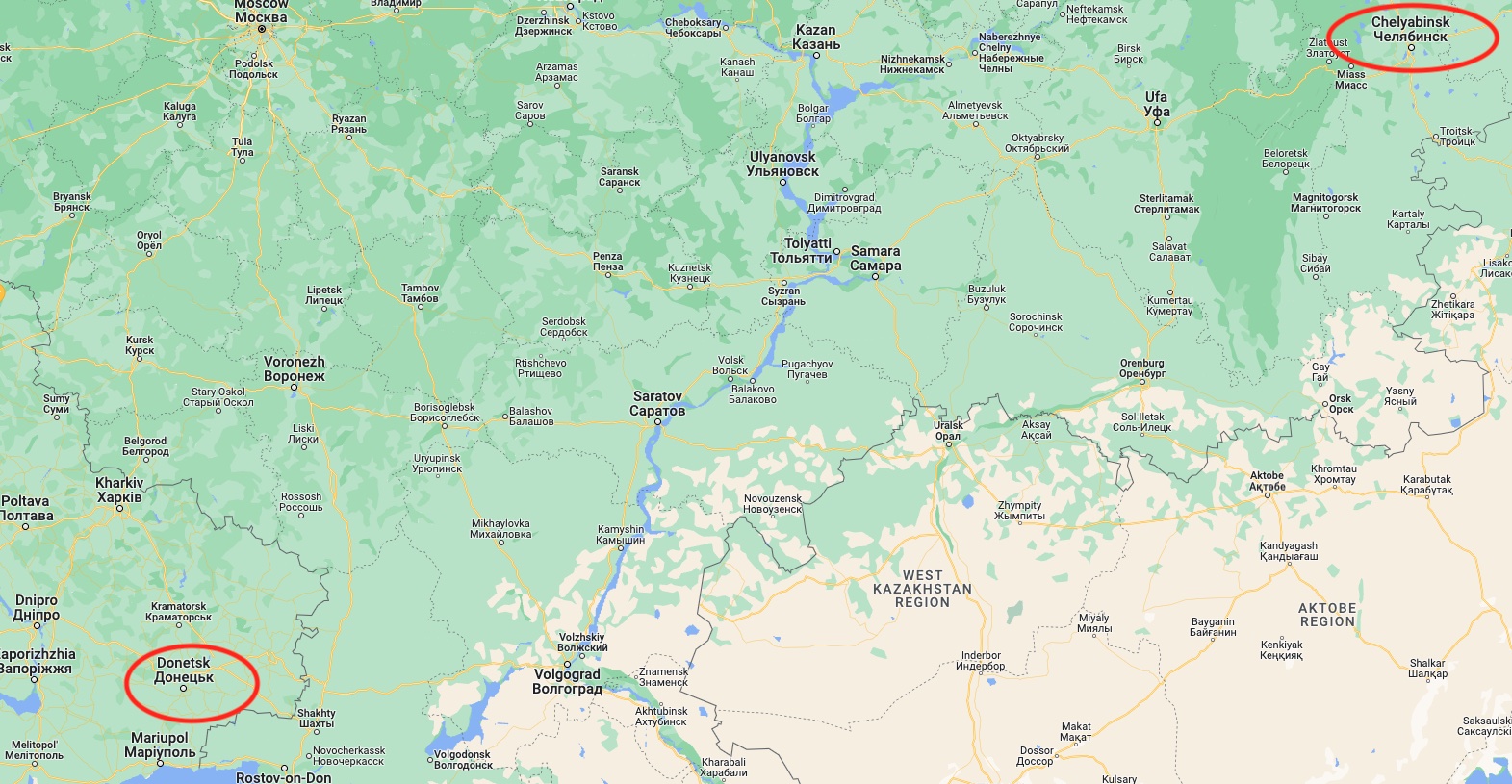 Карта Google Окупанти вивозять дітей з Ясинуватої до Челябінська – Центр спротиву