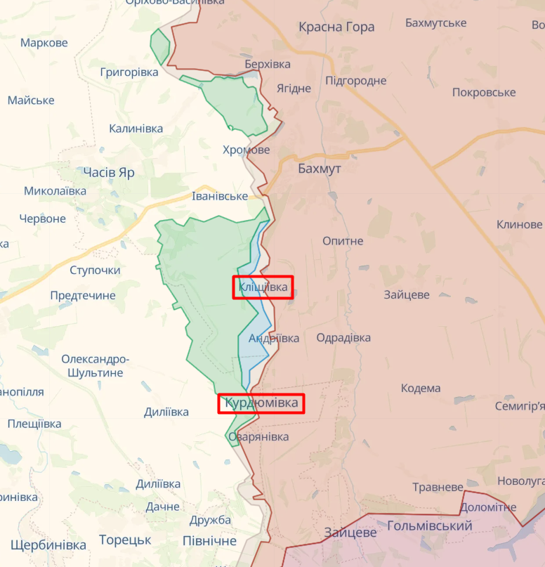 Кліщіївка та Курдюмівка на мапі deepstate