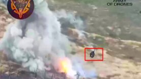 У российского танка отлетела башня от удара украинского FPV-дрона – видео