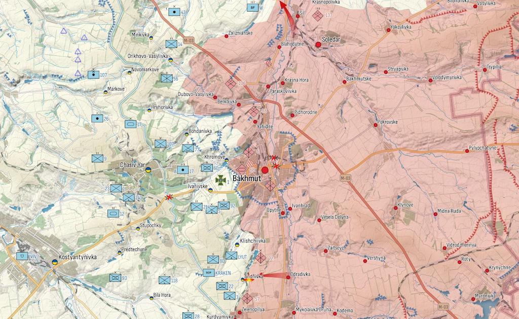 Генштаб: РФ наступає від Бахмута до Вербового, жорстокі штурми Авдіївки та Мар'їнки — мапа