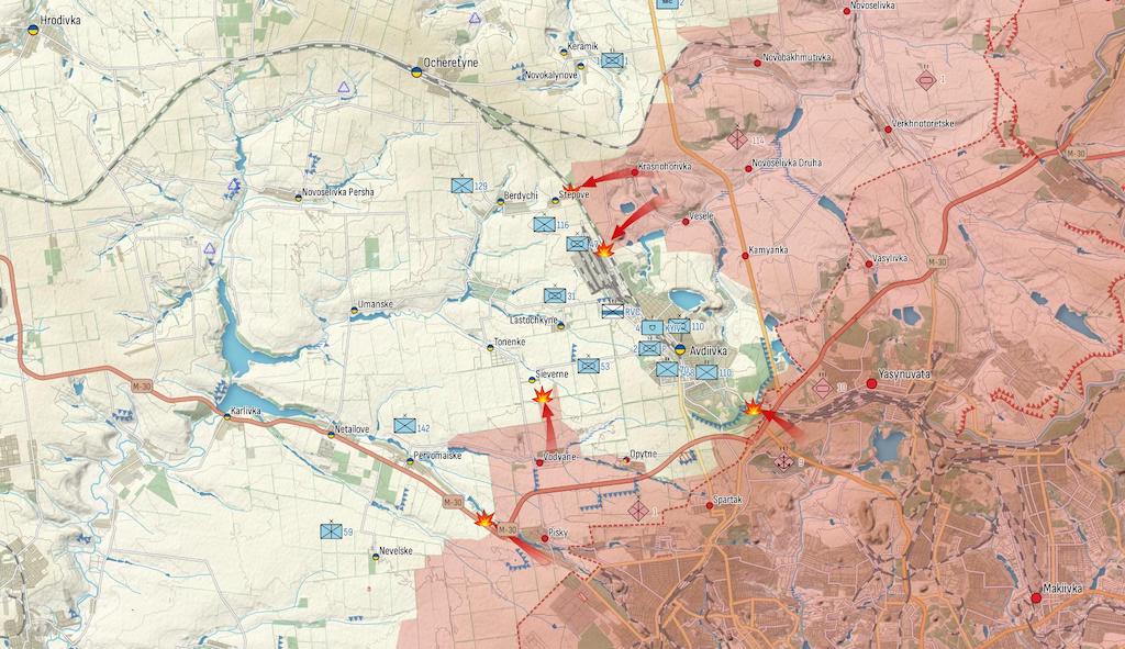 Фронт в районе Авдеевки (Карта: Military Land)