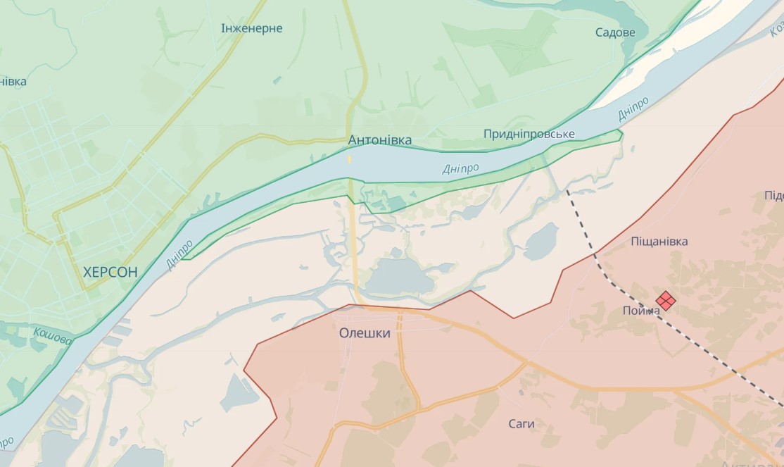 Лінія розмежування у Херсонській області (Фото: скриншот карти DeepState)