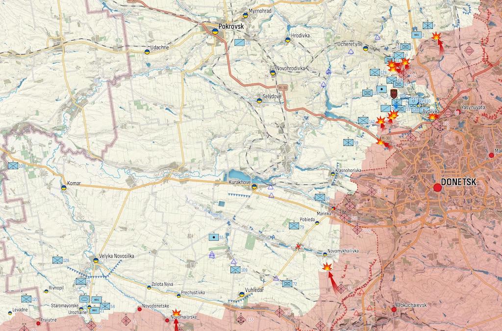 Генштаб: Росія наступає на шести напрямках, жорстокі бої за Авдіївку та Роботине — карта
