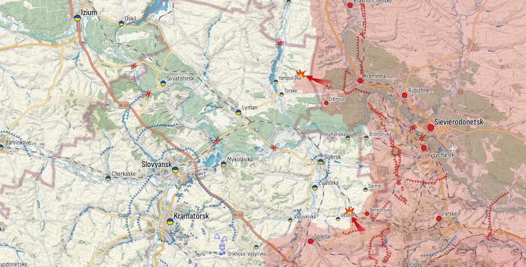 Генштаб: РФ атакует по всему фронту, наиболее жестокие бои у Авдеевки и Кременной — карта
