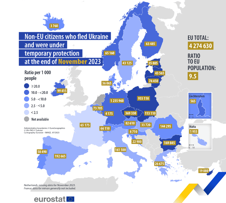 В ЕС выросло количество украинцев со статусом временной защиты — Евростат