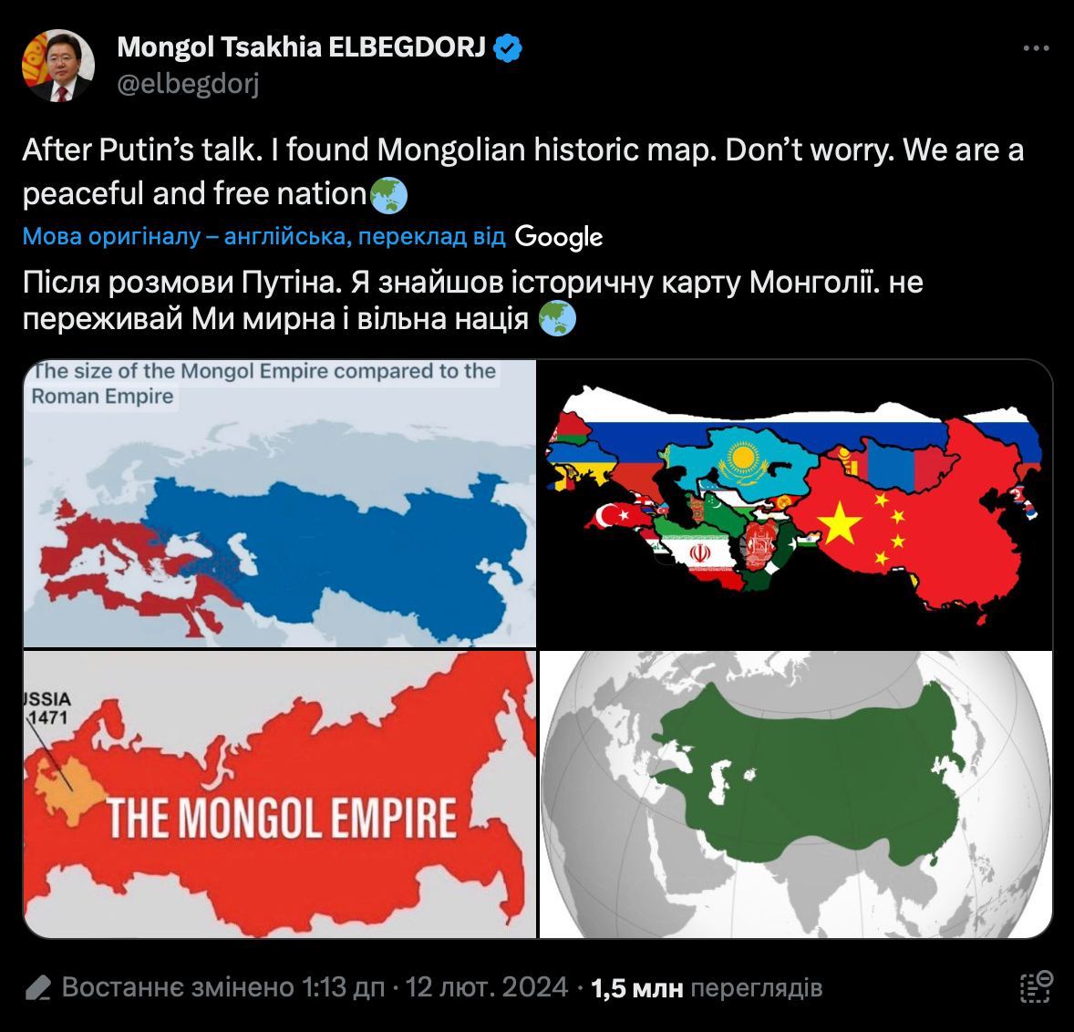 Ex-Mongolian leader invokes Genghis Khan's vast empire in response to Putin's mad claims