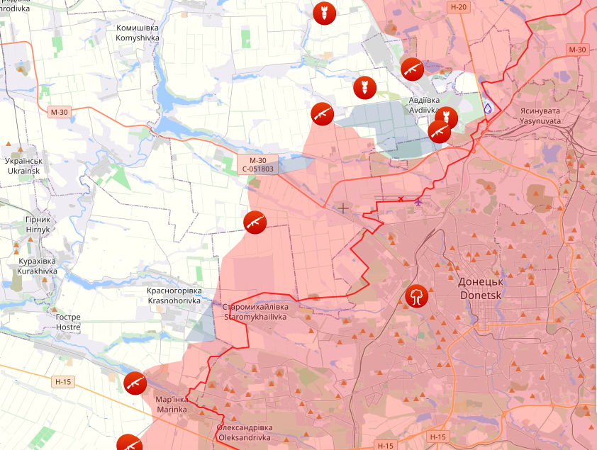 Фронт в районе Донецка (Карта: liveuamap.com)