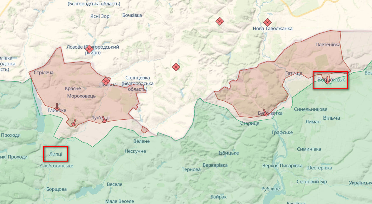 Фронт на Харківському напрямку (Карта: DeepState)