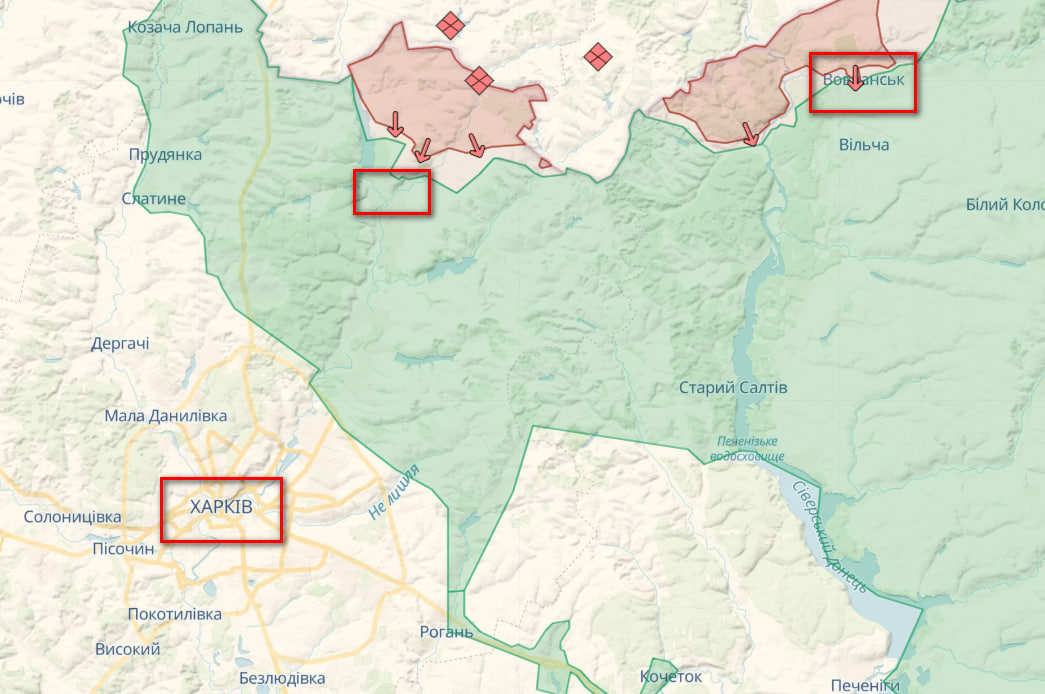 Липці та Вовчанськ відносно Харкова (Карта: DeepState)