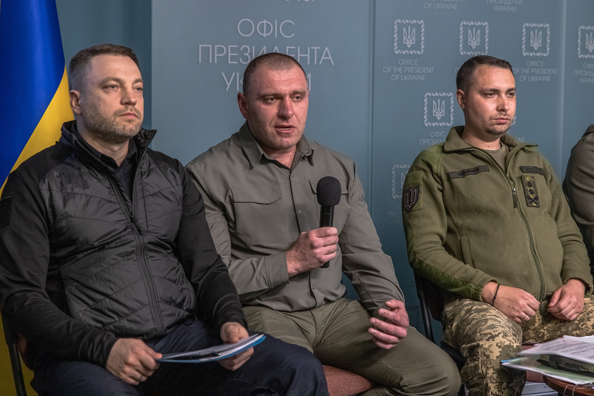 Покойный глава МВД Денис Монастырский, глава СБУ Василий Малюк и глава ГУР Кирилл Буданов, Киев, 22 сентября 2022 года (Фото: EPA-EFE / ROMAN PILIPEY)