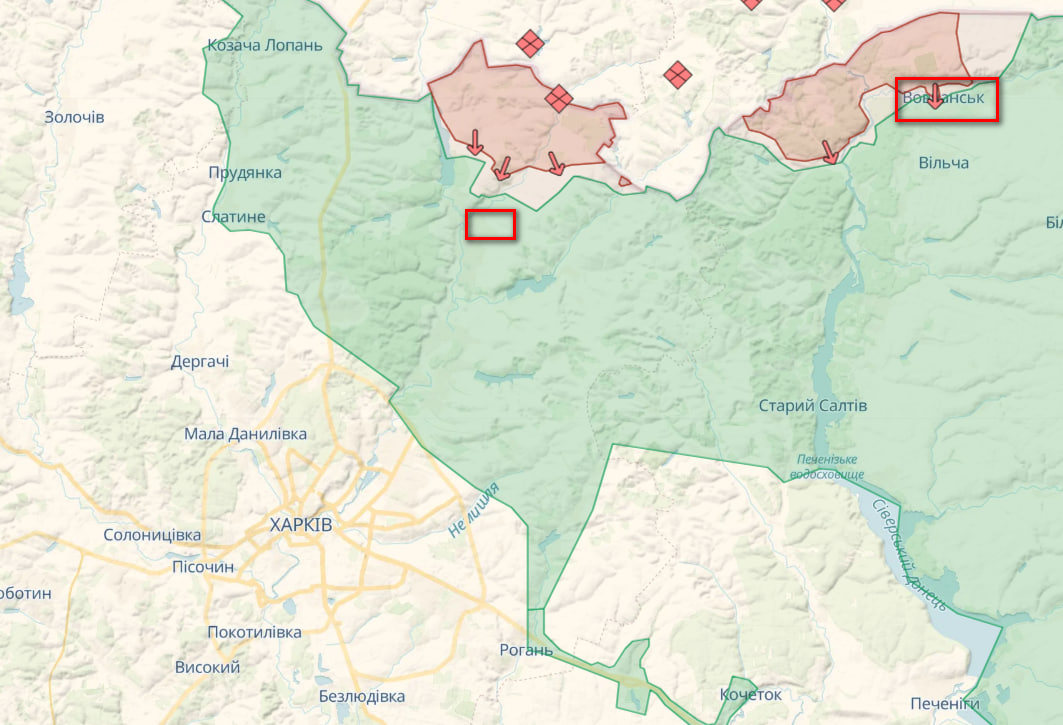 Вовчанськ та Липці відносно Харкова (Карта: DeepState)